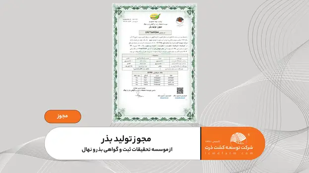 مجوز تولید و تکثیر بذر ذرت هیبرید رقم KSC703